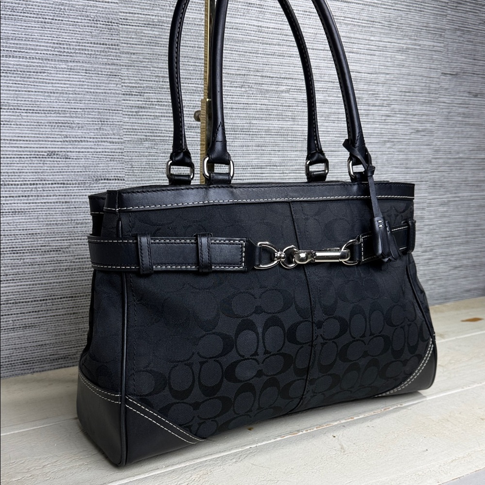 Coach Hamilton Black Signature Canvas Satchel - Picture 2 of 14